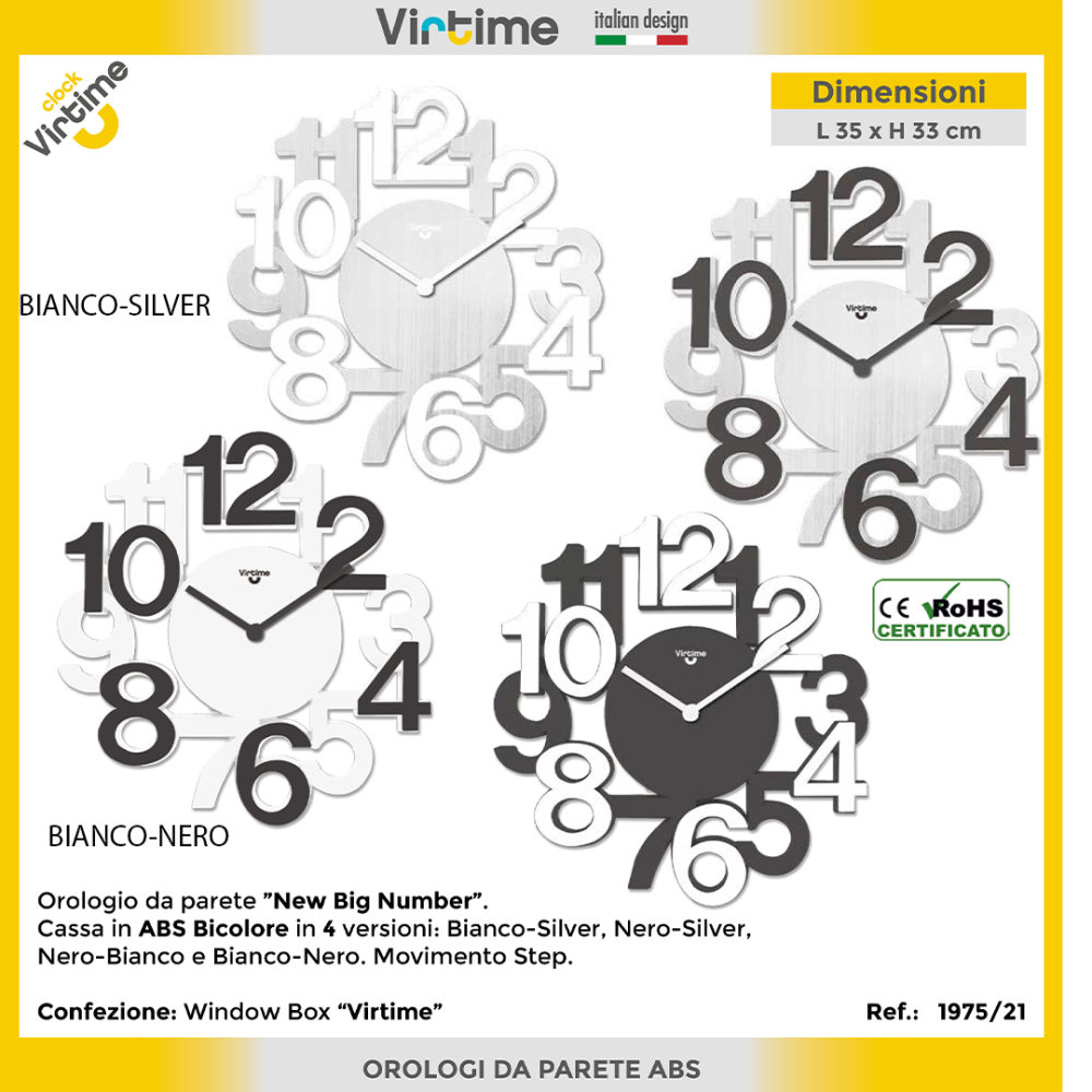 VIRTIME - OROLOGIO PARETE ABS BIG NUMBERS DIAM. 35 CM