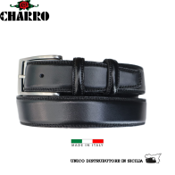 EL CHARRO - CINTURA UOMO IN PELLE SOAVE MADE IN ITALY MODELLO CLASSICO BOMBATO DUE CUCITURE