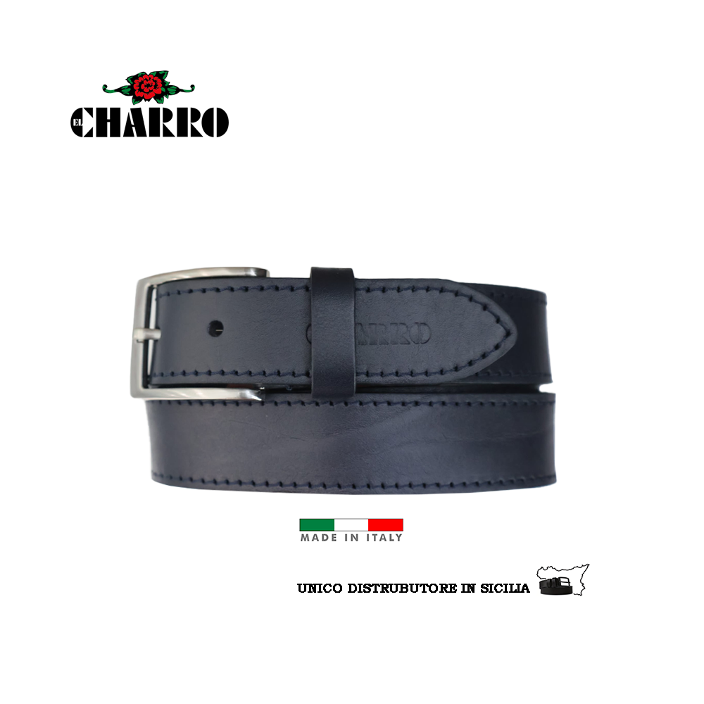 EL CHARRO -   CINTURA UOMO IN CUOIO MADE IN ITALY MODELLO SPORTIVO PIATTO UNA CUCITURA