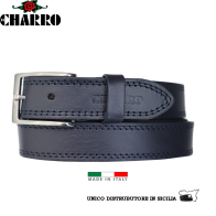 EL CHARRO - CINTURA UOMO IN CUOIO MADE IN ITALY MODELLO SPORTIVO PIATTO DUE CUCITURE