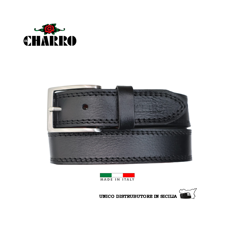 EL CHARRO - CINTURA UOMO IN CUOIO MADE IN ITALY MODELLO SPORTIVO PIATTO DUE CUCITURE*