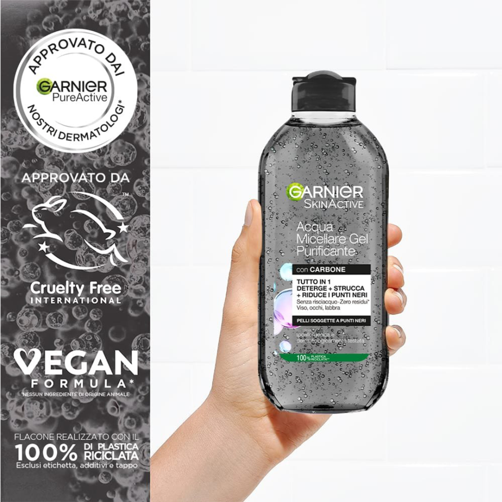 GARNIER - SKIN ACTIVE ACQUA MICELLARE GEL PURIFICANTE CON CARBONE 400ML PELLI SOGGETTE A PUNTI NERI