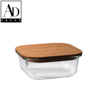 AD TREND - CONTENITORE VETRO + COPERCHIO IN LEGNO CM. 16 x 16 x H 7