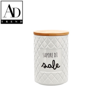 AD TREND - BARATTOLO CERAMICA+COPERCHIO LEGNO ASSORTITO 3 DECORI DIAM CM.10 x H 15