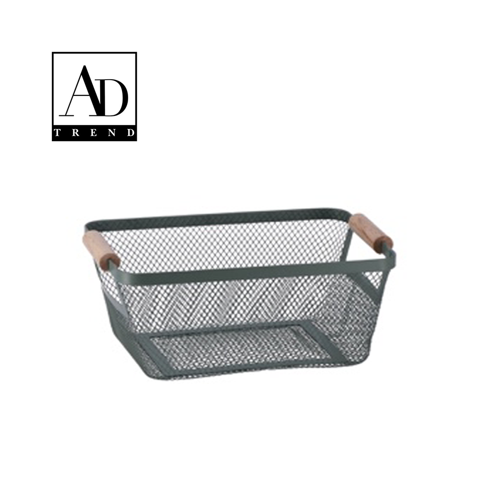 AD TREND - CESTINO IN FERRO E MANICO IN LEGNO ASSORTITO 2 COLORI CM 36x23xH16