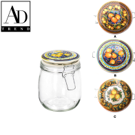AD TREND - BARATTOLO VETRO+COPERCHIO CERAMICA CHIUSURA ERMETICA 3 DECORI CM 11x16