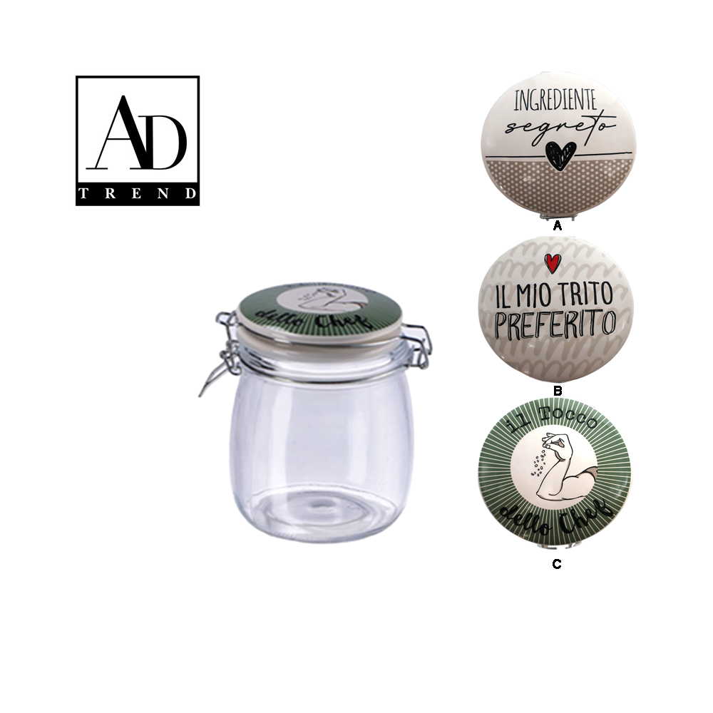 AD TREND - BARATTOLO VETRO+COPERCHIO CERAMICA CHIUSURA ERMETICA 3D DIAM CM.11 x H CM.16