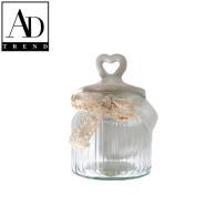 AD TREND - BARATTOLO VETRO+CERAMICA CUORE ASSORTITO 2 COLORI DIAM CM.11 x H CM.17