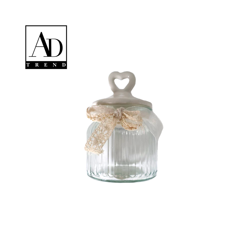 AD TREND - BARATTOLO VETRO+CERAMICA CUORE ASSORTITO 2 COLORI DIAM CM.11 x H CM.17