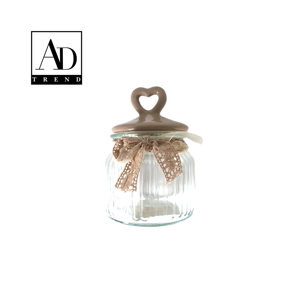 AD TREND - BARATTOLO VETRO+CERAMICA CUORE ASSORTITO 2 COLORI DIAM CM.11 x H CM.17