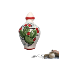 SALVADANAIO IN TERRA BIANCA CON DECORO FICHI D'INDIA H 10 CM - LAVORATO E DIPINTO A MANO "MADE IN SICILY"