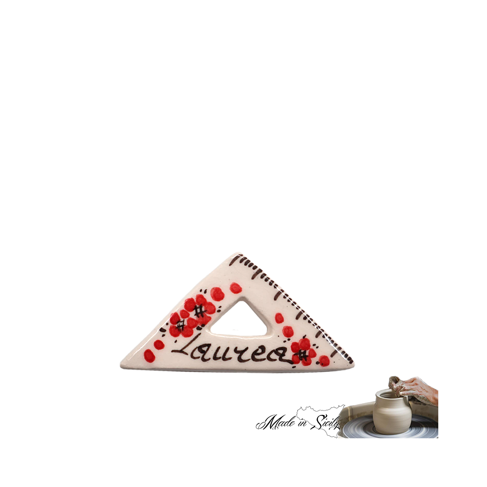 SQUADRETTA DECORATA CON SCRITTA "LAUREA" CM 6 - LAVORATO E DIPINTO A MANO "MADE IN SICILY"