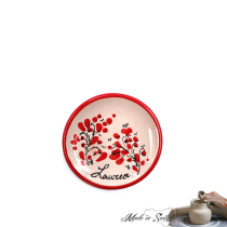 PIATTINO DECORO FLOREALE ROSSO SCRITTA "LAUREA" DIAM.7 - LAVORATO E DIPINTO A MANO"MADE IN SICILY"