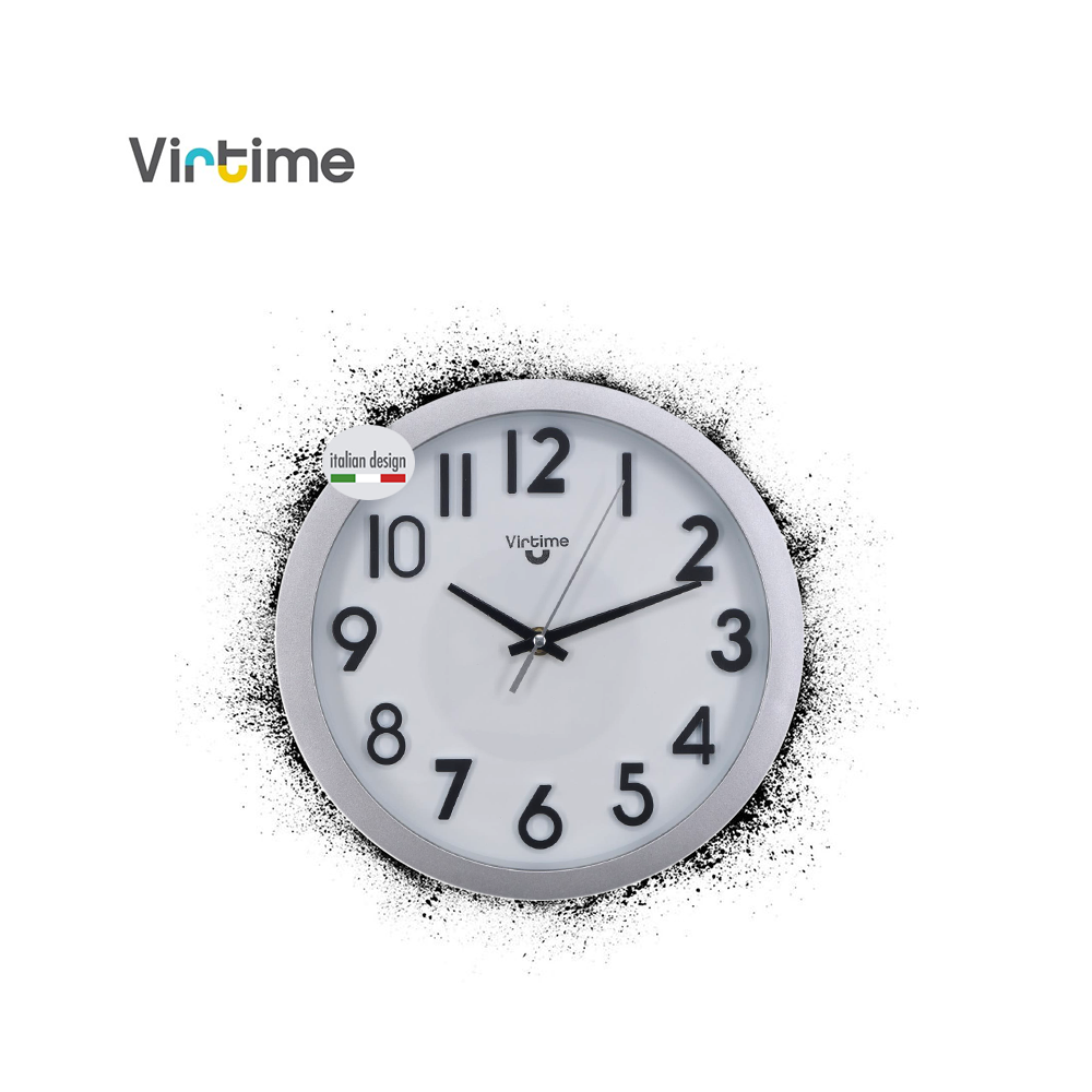 VIRTIME - OROLOGIO PARETE ABS DIAM. 25,4 CM MOVIMENTO SWP SILENZIOSO QUADR. BIANCO C/NUMERI  RILIEVO