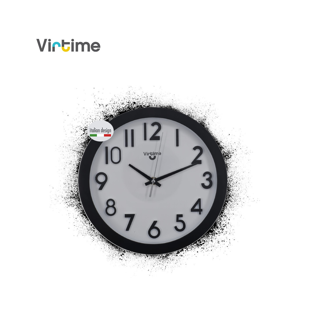 VIRTIME - OROLOGIO PARETE ABS DIAM. 25,4 CM MOVIMENTO SWP SILENZIOSO QUADR. BIANCO C/NUMERI  RILIEVO