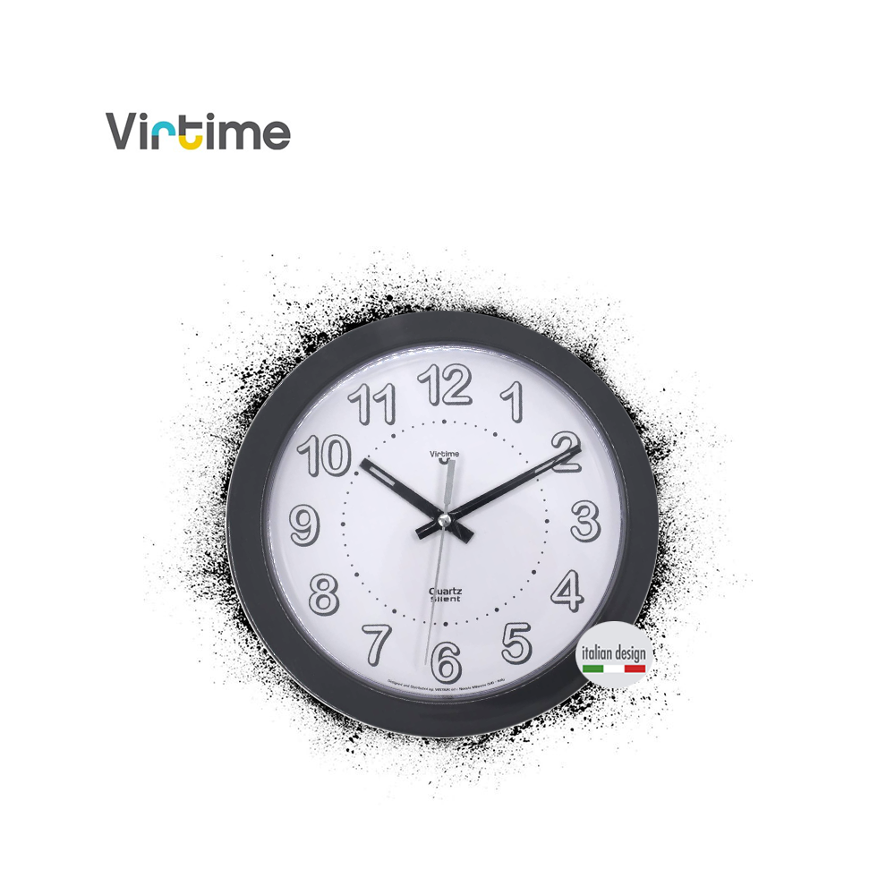VIRTIME - OROLOGIO PARETE ABS DIAM. 20,5 CM MOVIMENTO SWP SILENZIOSO -SOLID- QUAD. BIANCO VARIE COLORAZIONI