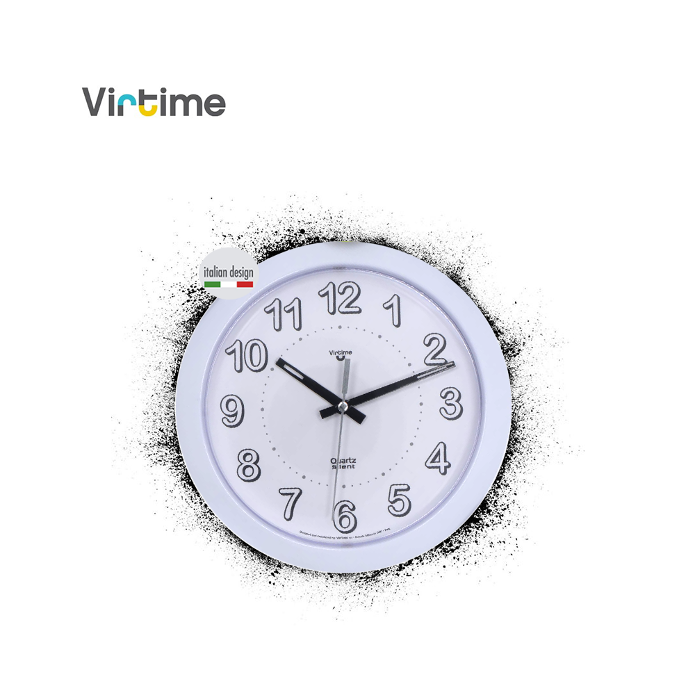 VIRTIME - OROLOGIO PARETE ABS DIAM. 20,5 CM MOVIMENTO SWP SILENZIOSO -SOLID- QUAD. BIANCO VARIE COLORAZIONI