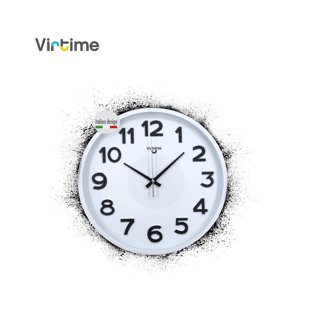 VIRTIME - OROLOGIO PARETE ABS DIAM. 30 CM MOVIMENTO SWP SILENZIOSO - QUAD. BIANCO/NERO