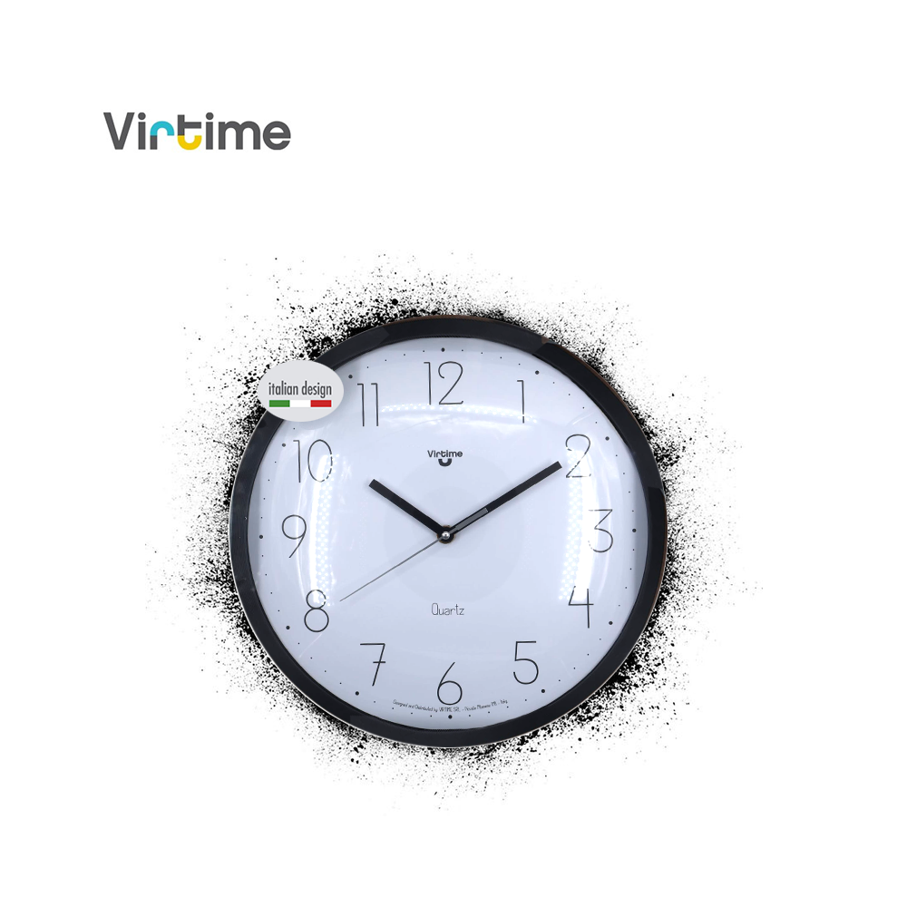 VIRTIME - OROLOGIO PARETE ABS TONDO DIAM. 33 CM QUARZO BIANCO NUMERI NERI