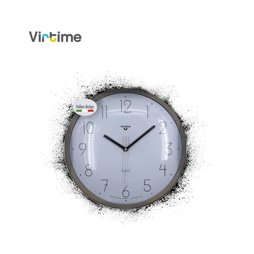 VIRTIME - OROLOGIO PARETE ABS TONDO DIAM. 33 CM QUARZO BIANCO NUMERI NERI