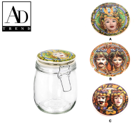 AD TREND - BARATTOLO VETRO+COPERCHIO CERAMICA CHIUSURA ERMETICA 3 DECORI CM 11x16