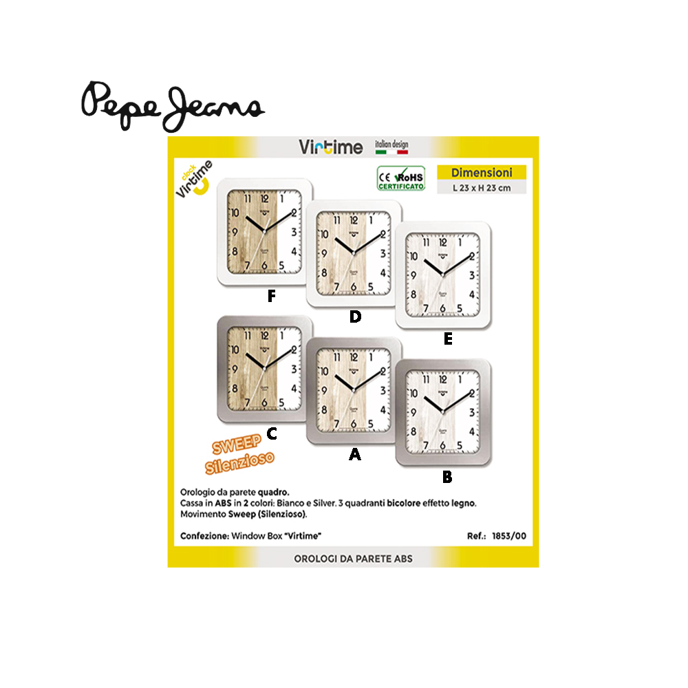VIRTIME - OROLOGIO PARETE ABS 23X23X4 CM MOVIMENTO SWP SILENZIOSO QUADRANTE BICOL. EFFETTO LEGNO VIRTIME - OROLOGIO PARETE ABS 23X23X4 CM MOVIMENTO SWP SILENZIOSO QUADRANTE BICOL. EFFETTO LEGNO