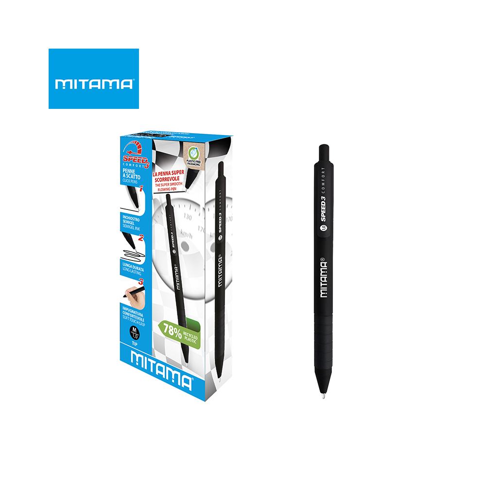 MITAMA - SCATOLA 12 PENNE SPEED 3 ABS CMF SCATTO SEMI-GEL 1.0 NERO MITAMA - SCATOLA 12 PENNE SPEED 3 ABS CMF SCATTO SEMI-GEL 1.0 NERO