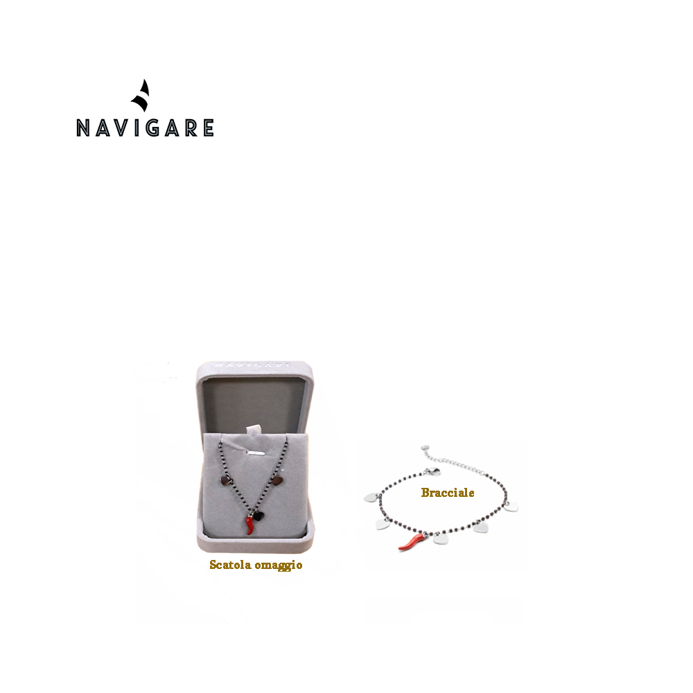 NAVIGARE BRACCIALE DONNA CON PENDENTI CUORI E CORNO IN SCATOLA OMAGGIO E SHOPPER GRIFFATE